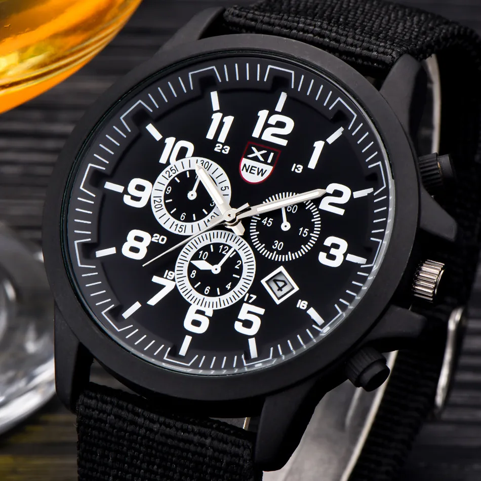 Mens Date Stainless Steel Military Sports Analog Quartz Wrist Watch
