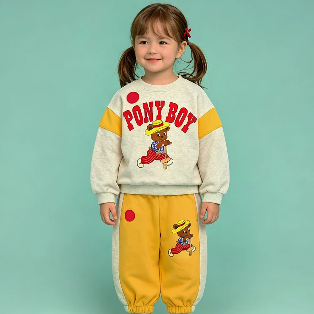 New Hot 2026 Spring Children's Little Bear Suit Set Cartoon Short Sleeve T-shirt And Shorts Casual Top Bottoms for Girls And Boy