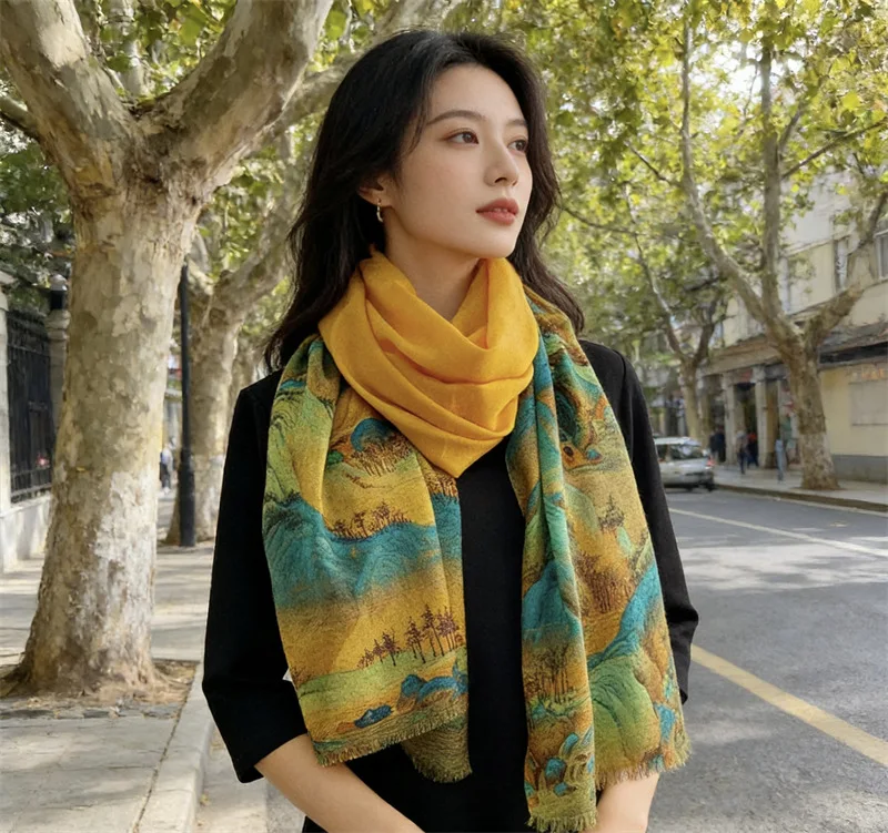 Long Tassels Cashmere Luxury Designers Yellow Shawls Women Large Neck Accessories Lover Gift 200CM 100CM