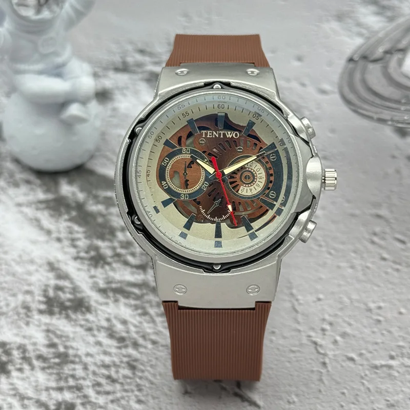 New Fashion Luxury Man Top Hollow Skeleton Faux Mechanical Watch Men Business Sports Quartz Watches Students Clock Reloj Hombre