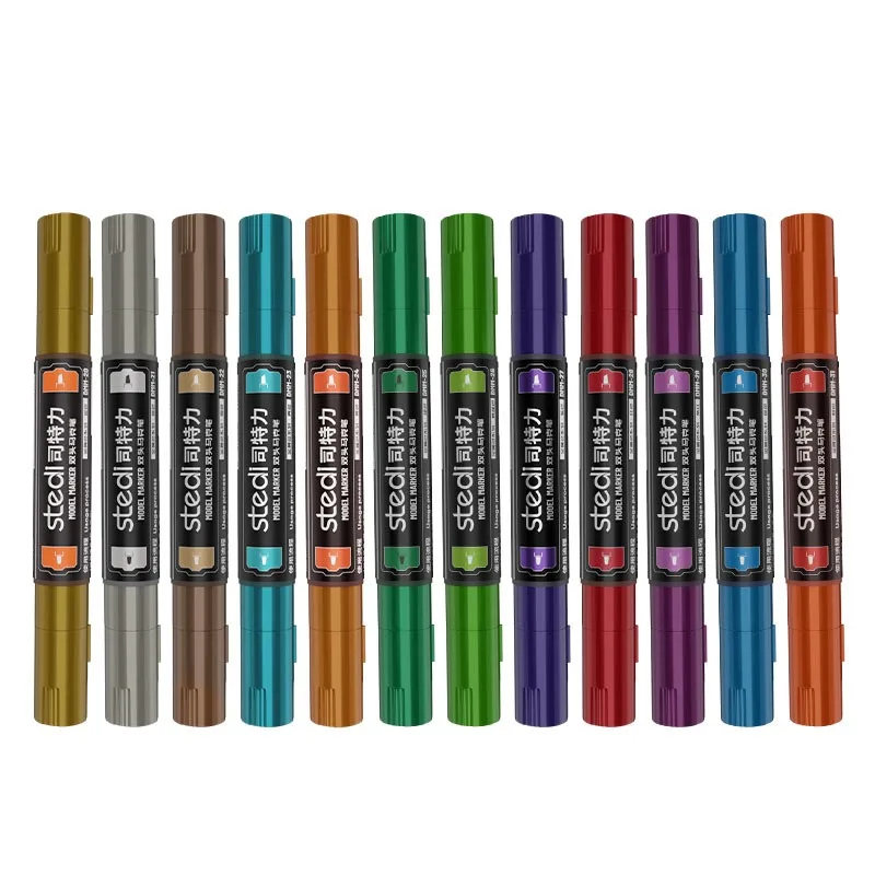 Stedi 12pcs Metallic Color Water-based Dual Brush Marker Pen with Erase Pen for Gundam Scale Model Painting Touch-up DIY Tools