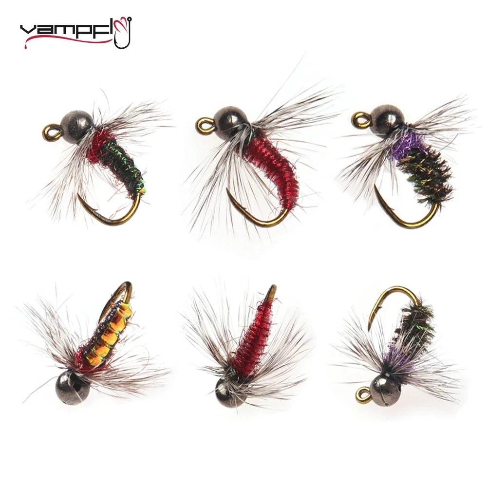 

Vampfly 4pcs/6pcs Tungsten Bead Head Grizzly Hackle Jig Nymph Fly Fast Sinking Euro Nymph Fly Fishing Flies Trout Fishing Lures