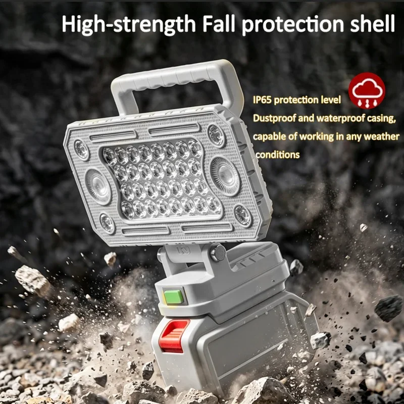 Portable LED lighting, suitable for Makita/Dewalt/Milwaukee 18V lithium battery, with dual USB ports, suitable for sites fishing