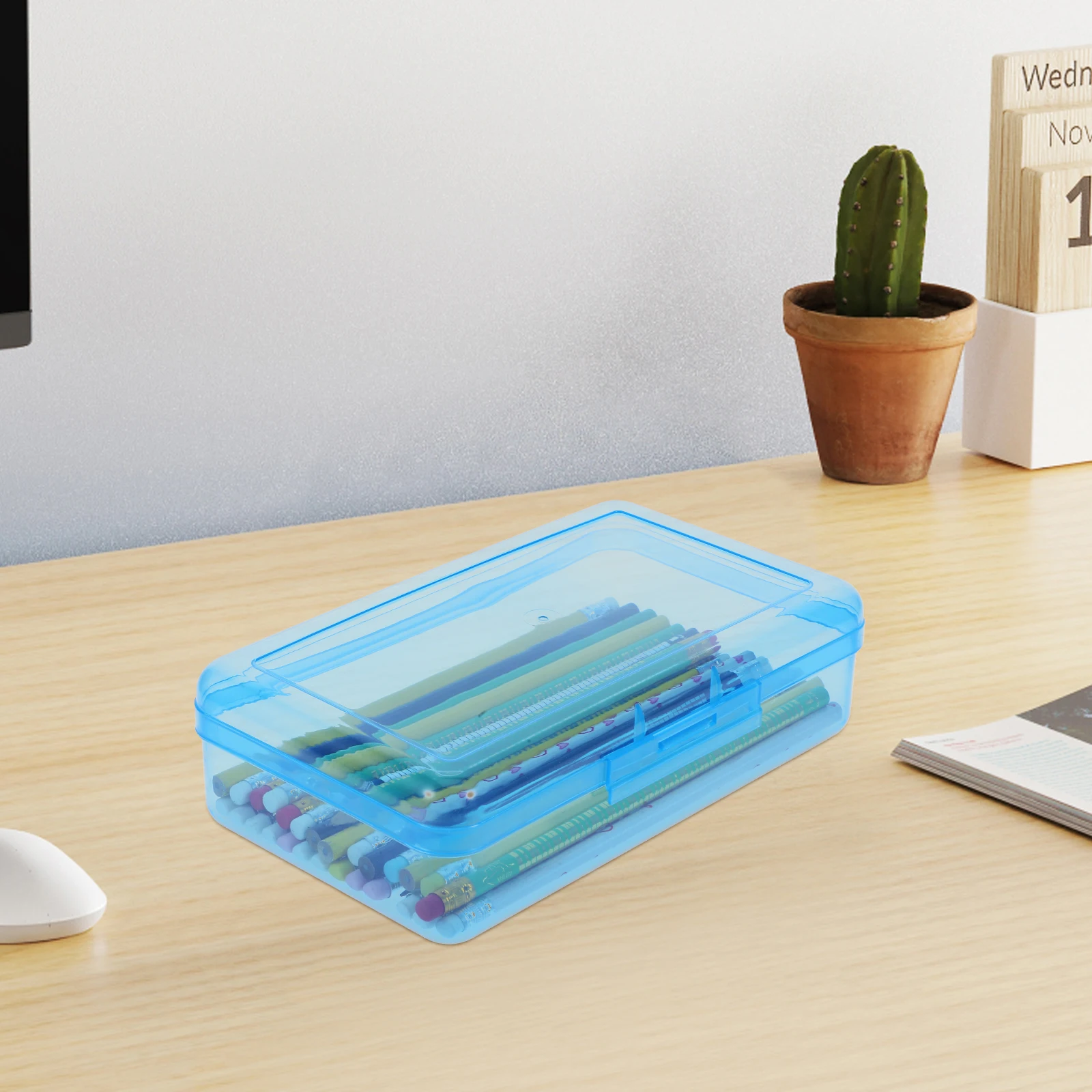 

1 Large Capacity Transparent Plastic Pencil Case Blue Marker Art Colored Pencil Organizer For Students Kids Teens Exams Office