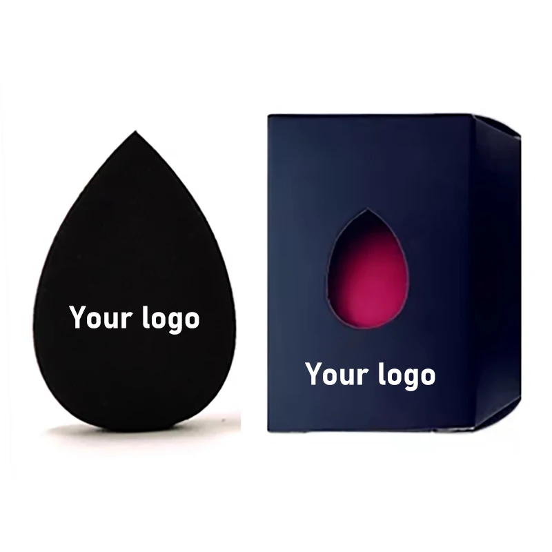 50pcs Custom Logo Latex-free teardrop beauty sponge private label black makeup sponge non latex make up sponge blender