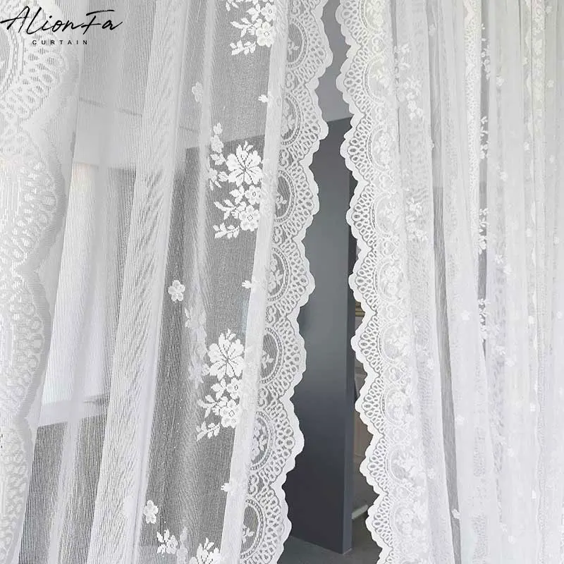 Rideaux en Tulle en dentelle florale blanche coréenne, Voile pur pour salon, chambre à coucher, pour cuisine, Store, décor de café de mariage