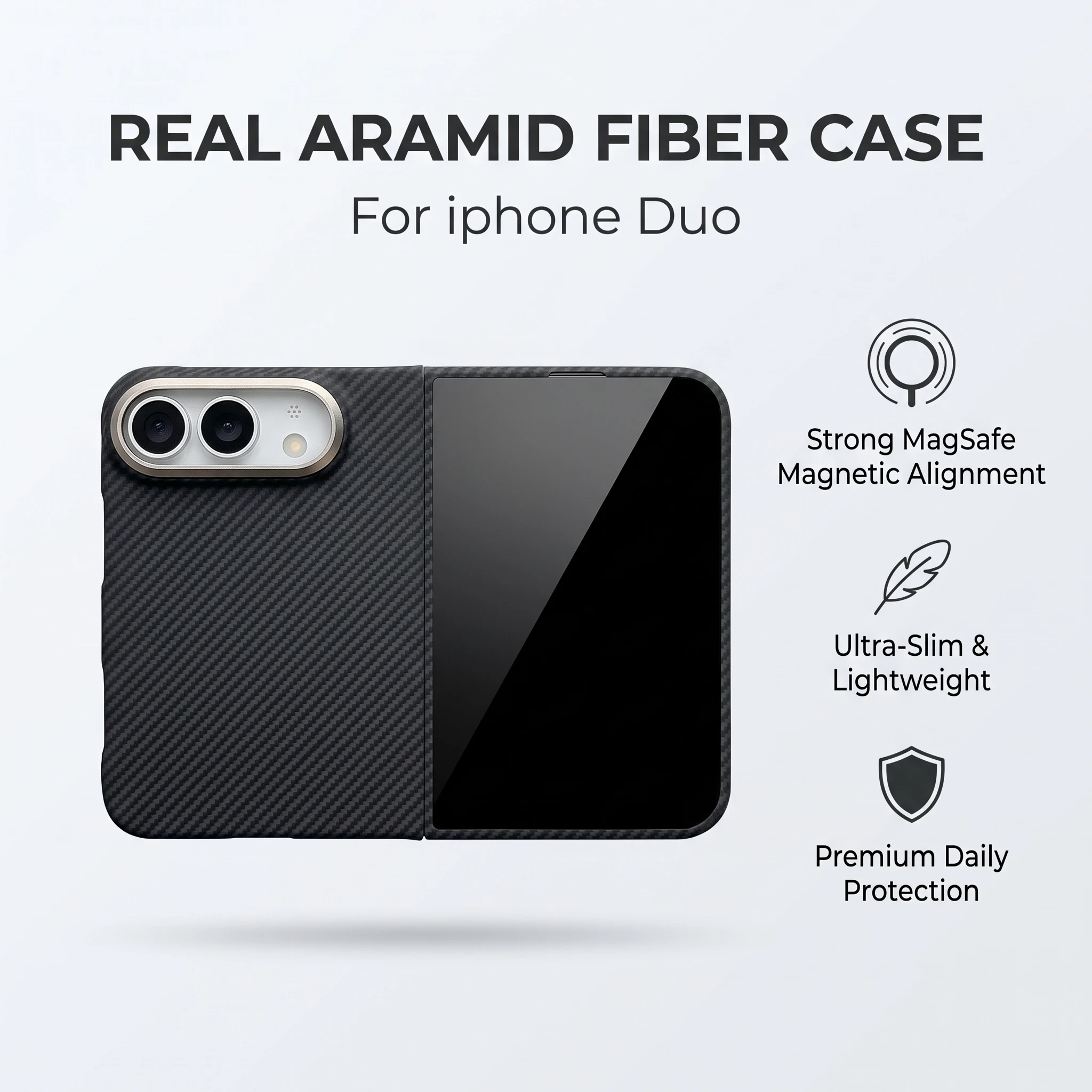 For iPhone Duo Real Aramid Fiber Phone Case Shockproof Armor Drop Protection Luxury Matte Carbon Fiber Texture Hard Shell 600D