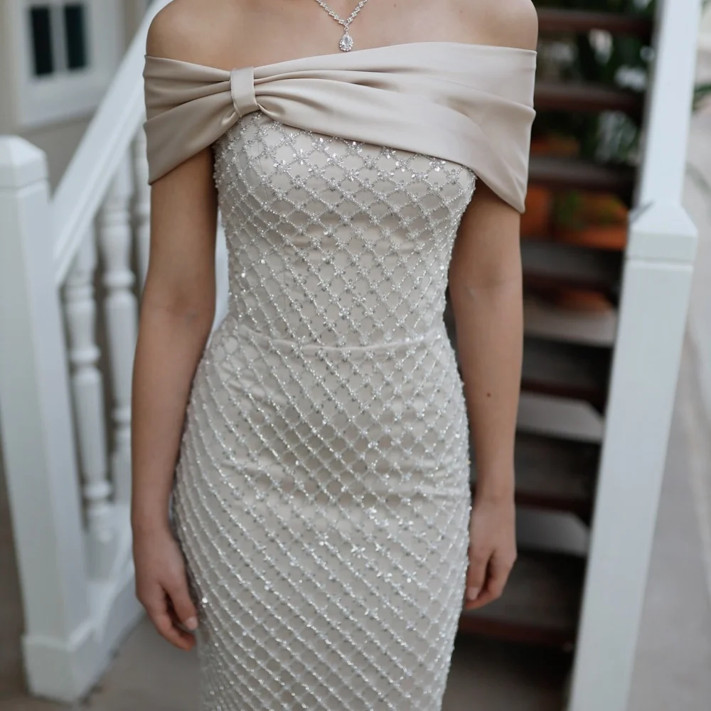 Amanda dostosowane białe jedno ramię wyszywane koralikami suknie balowe bez rękawów bez ramiączek Vestidos de noche do kostek formalny wieczór 2025