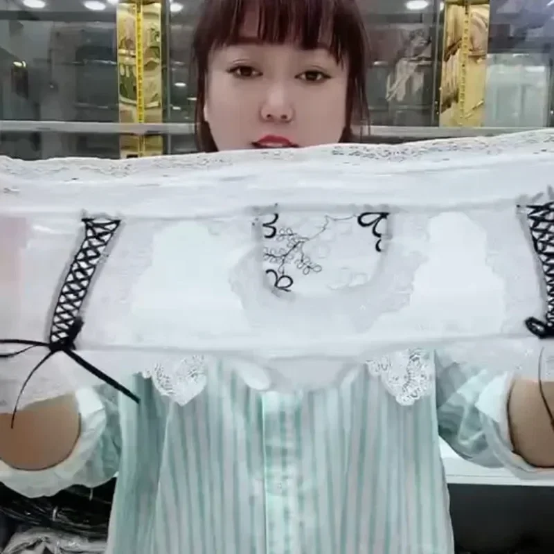 Big Size Lolita Sexy Lace Bow Briefs Sissy Mesh Mid-waist Panties Cross-dressing Transparent Embroidery Cute Briefs