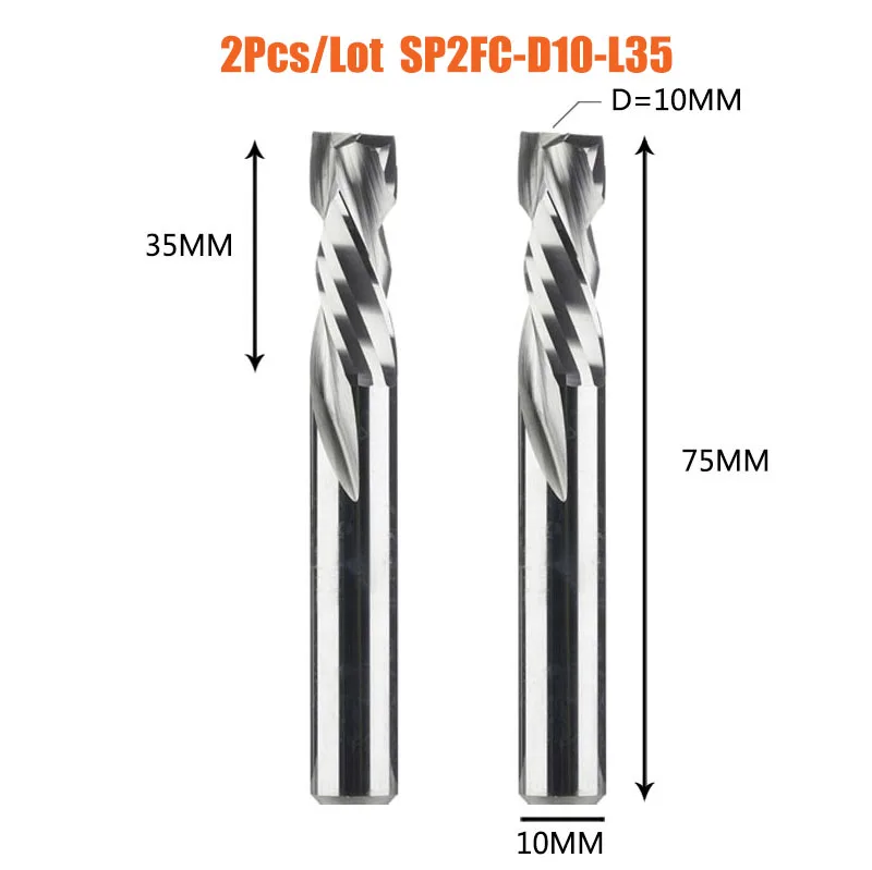 Dreanique 2 stks/partij CNC Twee Spiraal Fluiten Compressie End Mill Houtwerk UP & DOWN Carbide Frees Tool Router bit