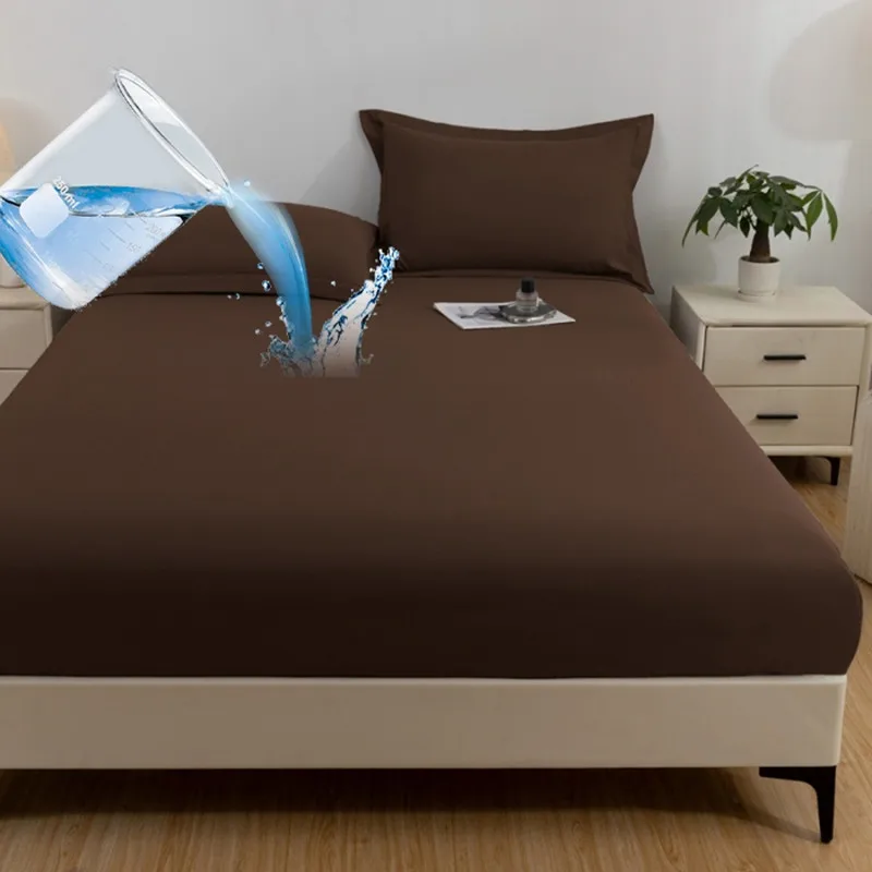 Sábana impermeable, Sábana ajustable suave y cómoda de Color sólido con elástico individual/Queen/King drape housse, sábanas de 160x200
