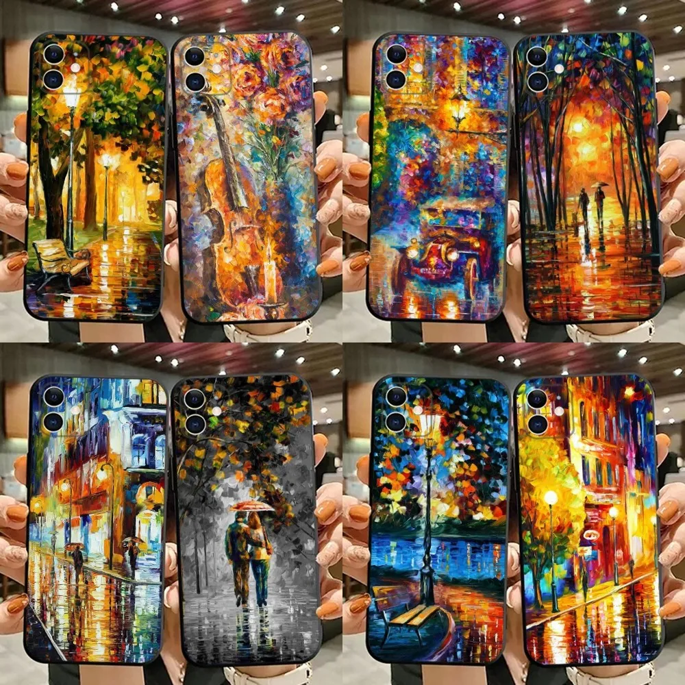 L-Leonid A-Afremov Oil Painting Phone Case For iPhone 15,14,13,12,11,Plus,Pro Max,XS,X,XR,SE,Mini,8,7 Soft Silicone Black Cover