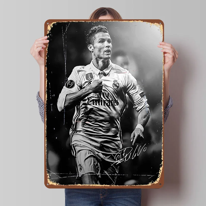 Messi Soccer Ronaldo Tin Plaque Poster Customized Wall Art Retro Vintage Metal Signs for Room Decoration At Home Decor Items