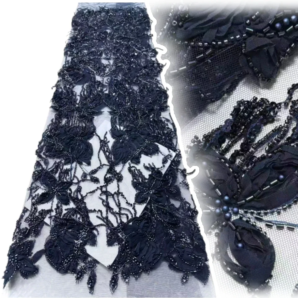 

2026 3D Высокое качество Новое поступление Африканская кружевная ткань ручной работы с бисером Нигерийская кружевная ткань с блестками Женское свадебное платье 5Y TP1825