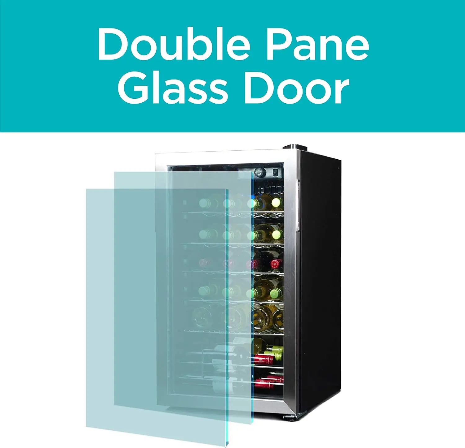 ثلاجة نبيذ 26 زجاجة مع ضوء داخلي وتحكم ميكانيكي في درجة الحرارة، مع رف مسطح، مع حجرة سفلية