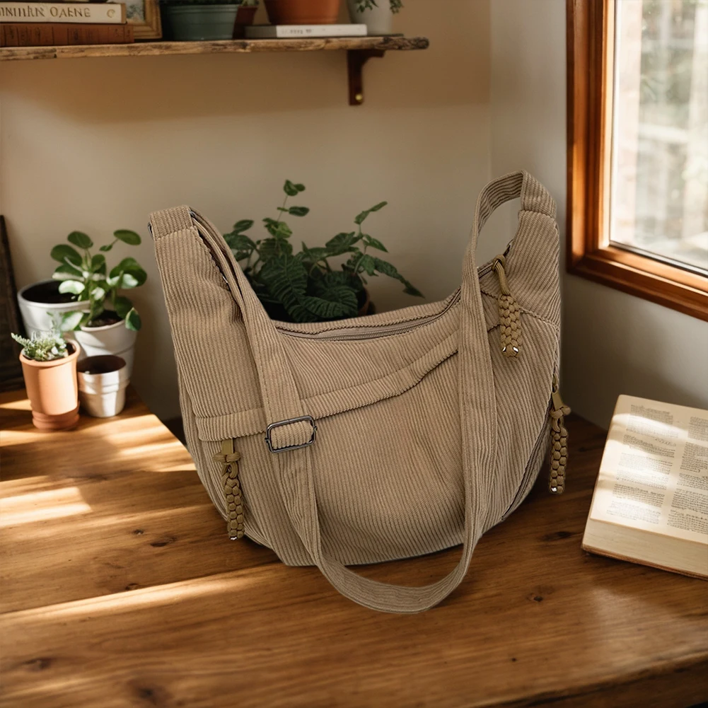 حقيبة كتف سروال قصير بلون سادة للنساء حقيبة كروس مع جيوب حقيبة يد حقيبة حبال يومية للعمل في السفر المدرسي #4