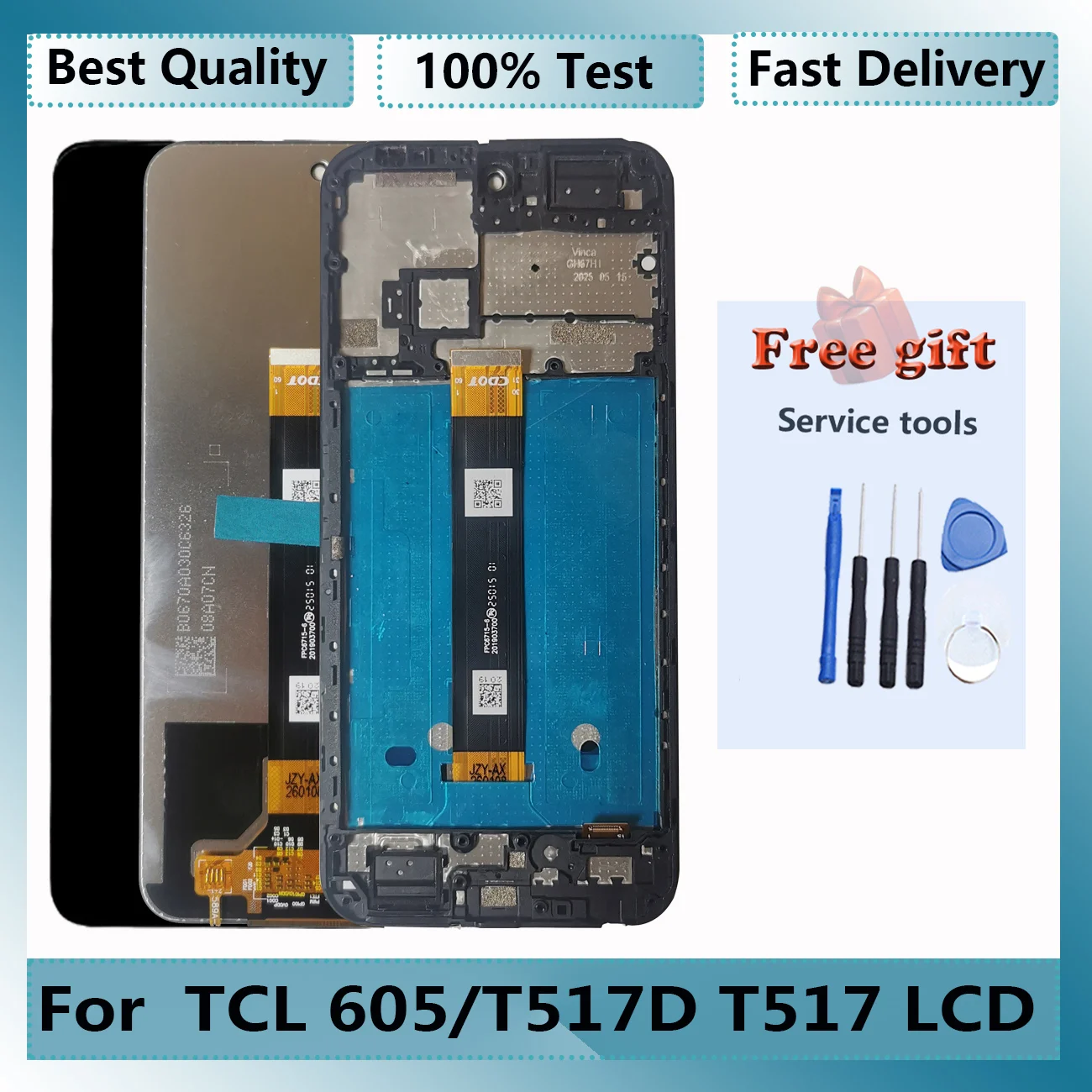 Pantalla LCD de 6.7'' para TCL 605 T517 T517D T517F, Digitalizador, Pantalla Táctil con Marco, Panel de Repuesto, Piezas de Pantalla