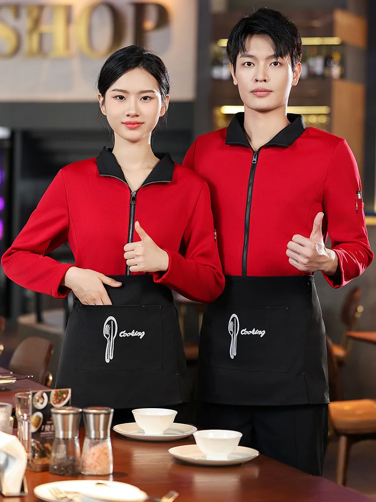 Lapel with Velvet Restaurant Waiter Workwear Women's Long-Sleeved Clothing Hotel Catering Restaurant Tea House Hot Pot Restauran