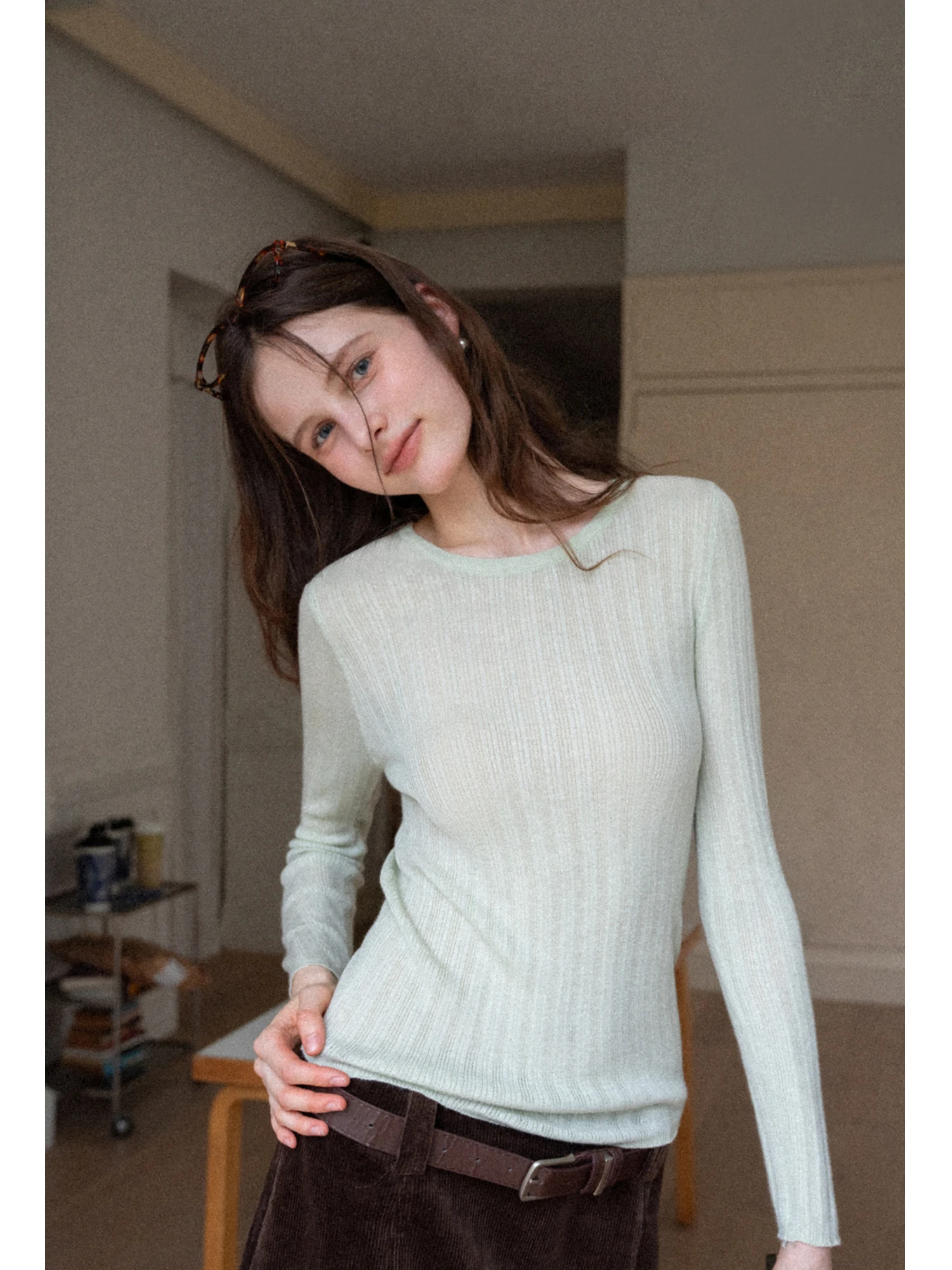 

Slim Fit Long Sve Knitted Sweater round Ne Casual Sle Autumn Winter Polyester Fiber Base irt Top for Women Commute