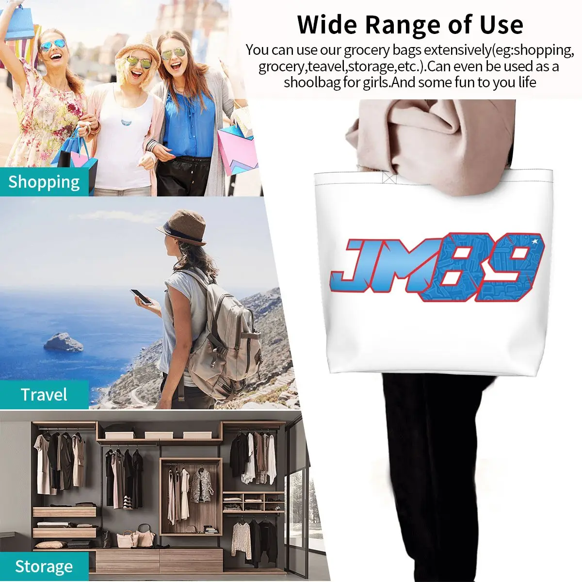 حقيبة تسوق Jorge Martin Number 89 من القماش ذات سعة كبيرة وحقائب كتف للمتسوقين وحقيبة يد للنساء #6