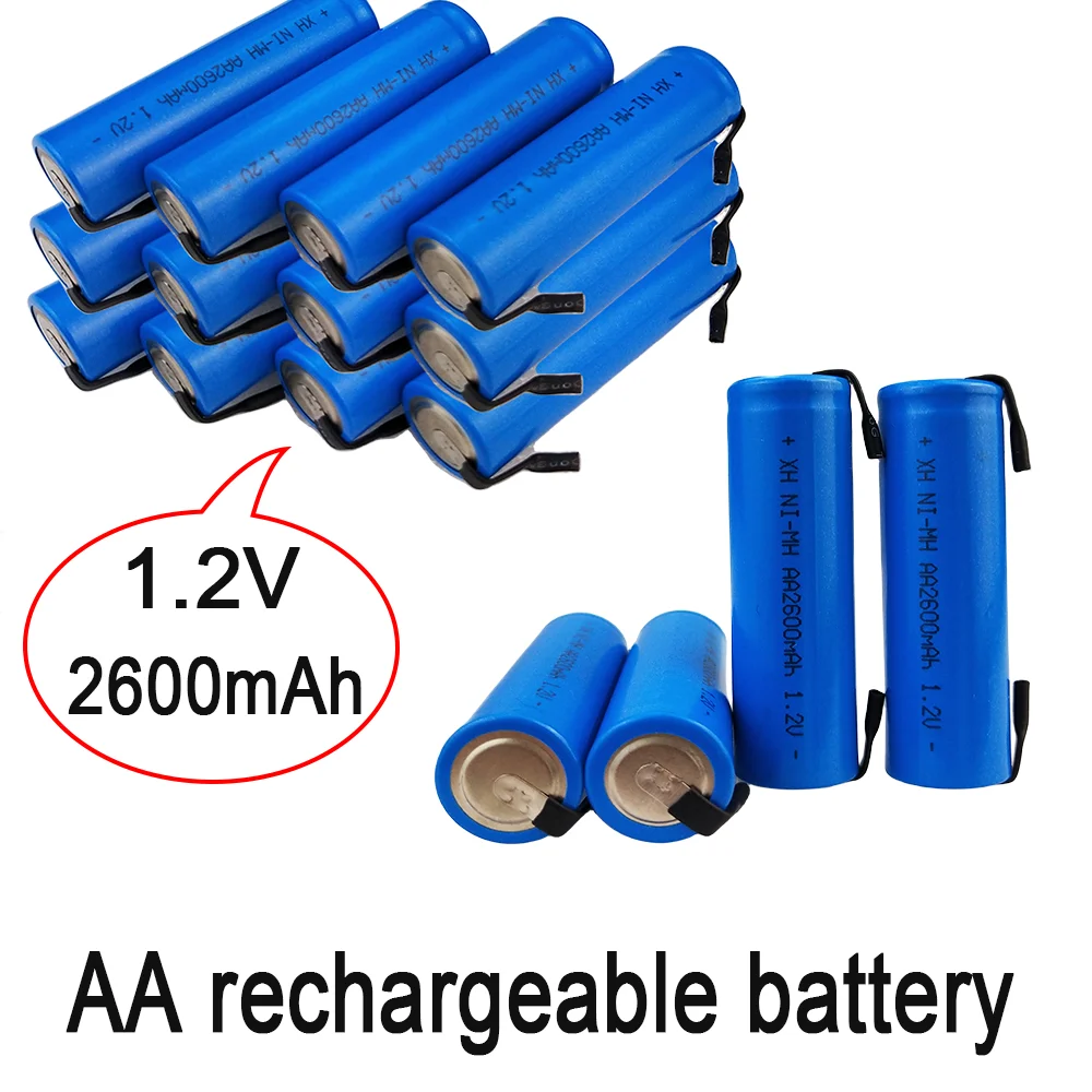 100% neue original 1,2 v AA Akku 1,2 v 2600mah AA NiMH Batterie mit Solder Pins DIY Elektrische rasierer zahnbürste Spielzeug