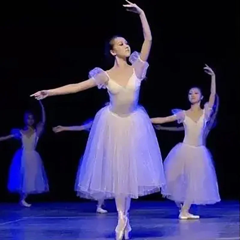 New Adult Ballet Dance Dress White Veil Tutu Dress Swan Lake Dance Wear Performance Ballet Leotard Women Professional Long Skirt