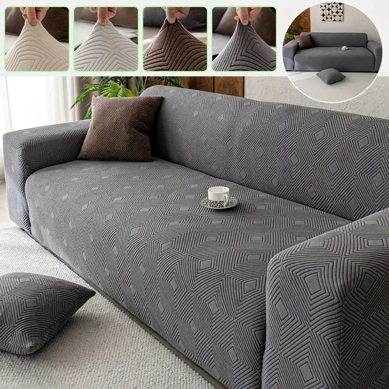 

Jacquard Sofa Cover ,Pet-Friendly, Solid Color Line Design Elastic Fit for 1/2/3/4/5Seater Sofas, Sofa Covers for Living Room