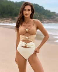2025 One Piece Swimsuit With Cover Up Swimsuit Women Sexy With Skirt Off Shoulder Swimwear Female Bikini Beach Wear Bathing Suit