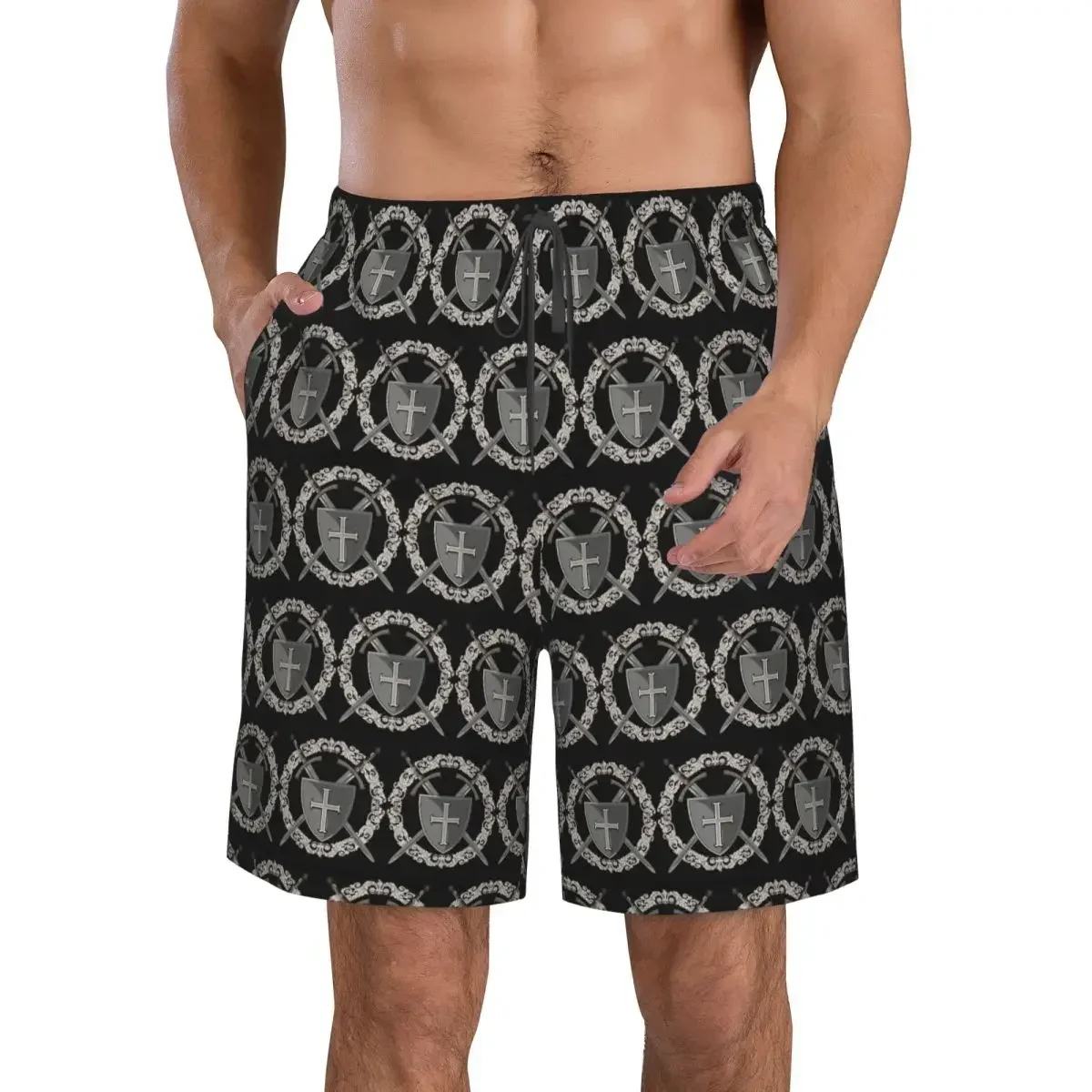 Knights Templar Cross Shield Symbol Medieval Sword Emblem Trunks Beach Board Shorts Casual Quick Dry Summer Men Pants