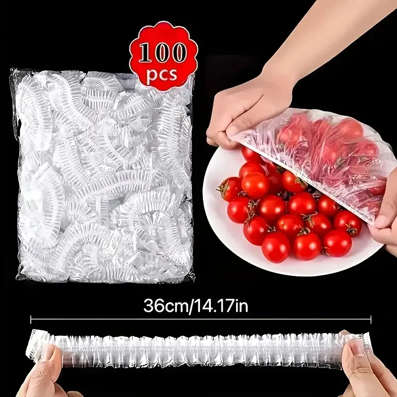 Transparent 100-Pack Reusable Elastic Food Storage Covers Stretchable Plastic Bowl Plate Seal Wrap Unscented Perfect Alternative