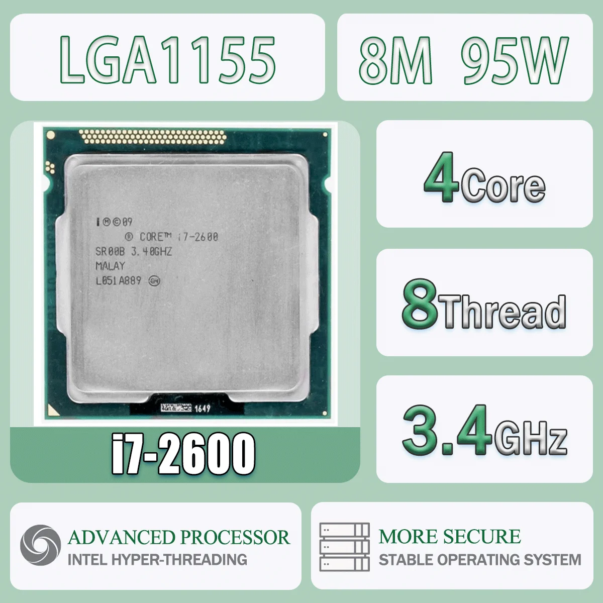Intel Core I7-2600 3,4 GHz 4 núcleos 8 threads 8M 95W I7 2600 Processador de CPU de computador Servidor LGA1155