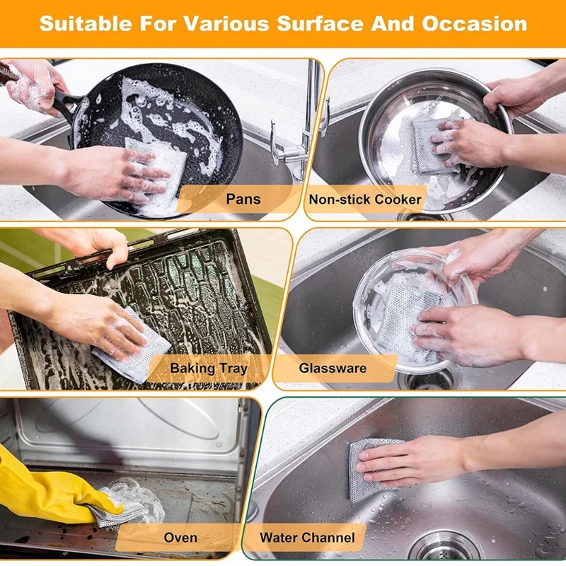 12/1pcs Magic Cleaning Cloth Thickened Double-sided Metal Steel Wire Rags Kitchen Dish Washdishing Cloths Towel Home Clean Tools