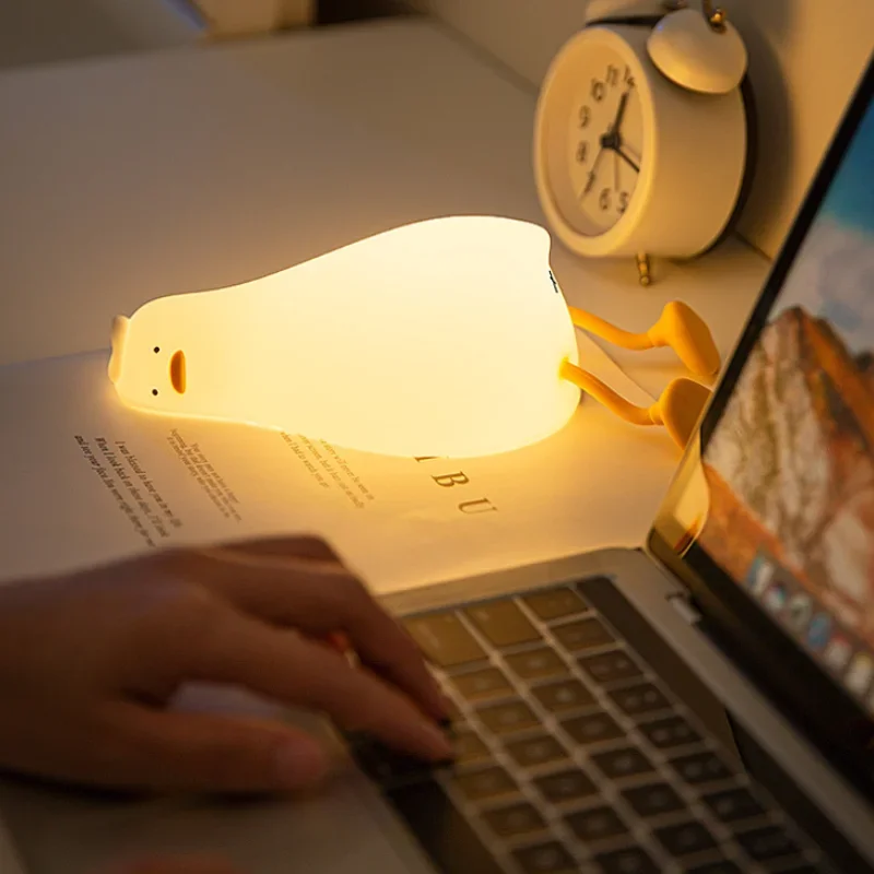 Kids Duck Night Light LED Duck Lamp Silicone Flat Lay Dimmable Duck Lamp Rechargeable Bedside Touch Lamp Suitable for Bedrooms