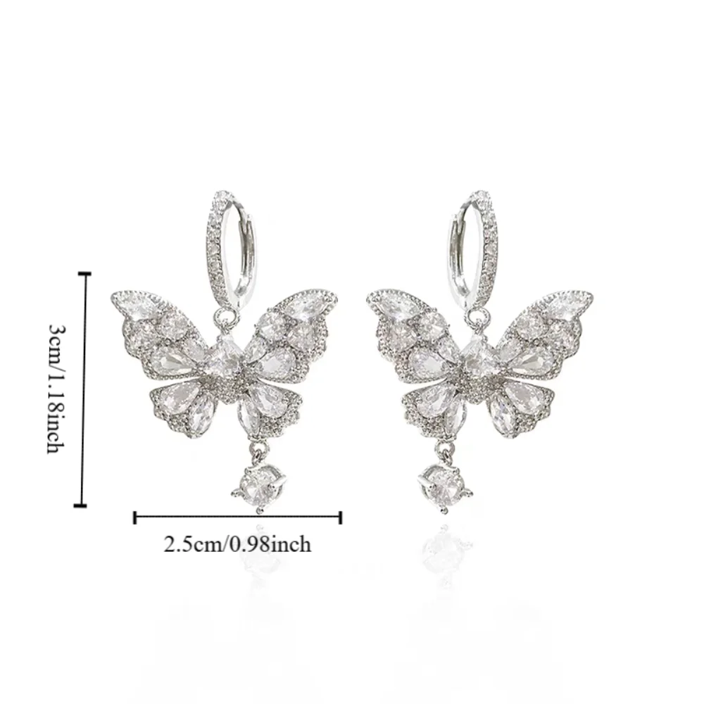 أنيقة ضوء الفاخرة فراشة كريستال أقراط هوك ثقب الحلو فراشة انخفاض القرط الزركون الأذن مجوهرات اكسسوارات الطرف