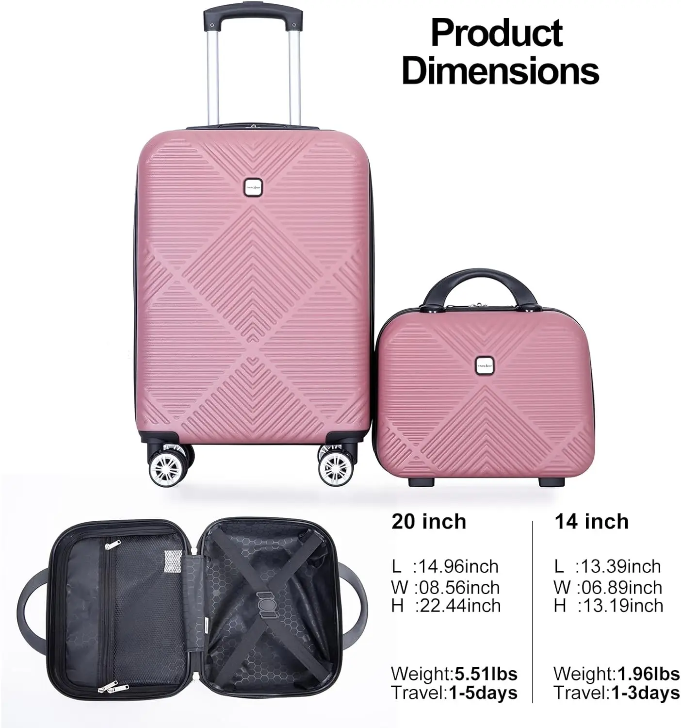 Travelhouse Luggage Sets 2 Piece Suitcase Set ABS Hardside Luggage with Spinner Wheels,Carry On Luggage with TSA Lock(14/20)