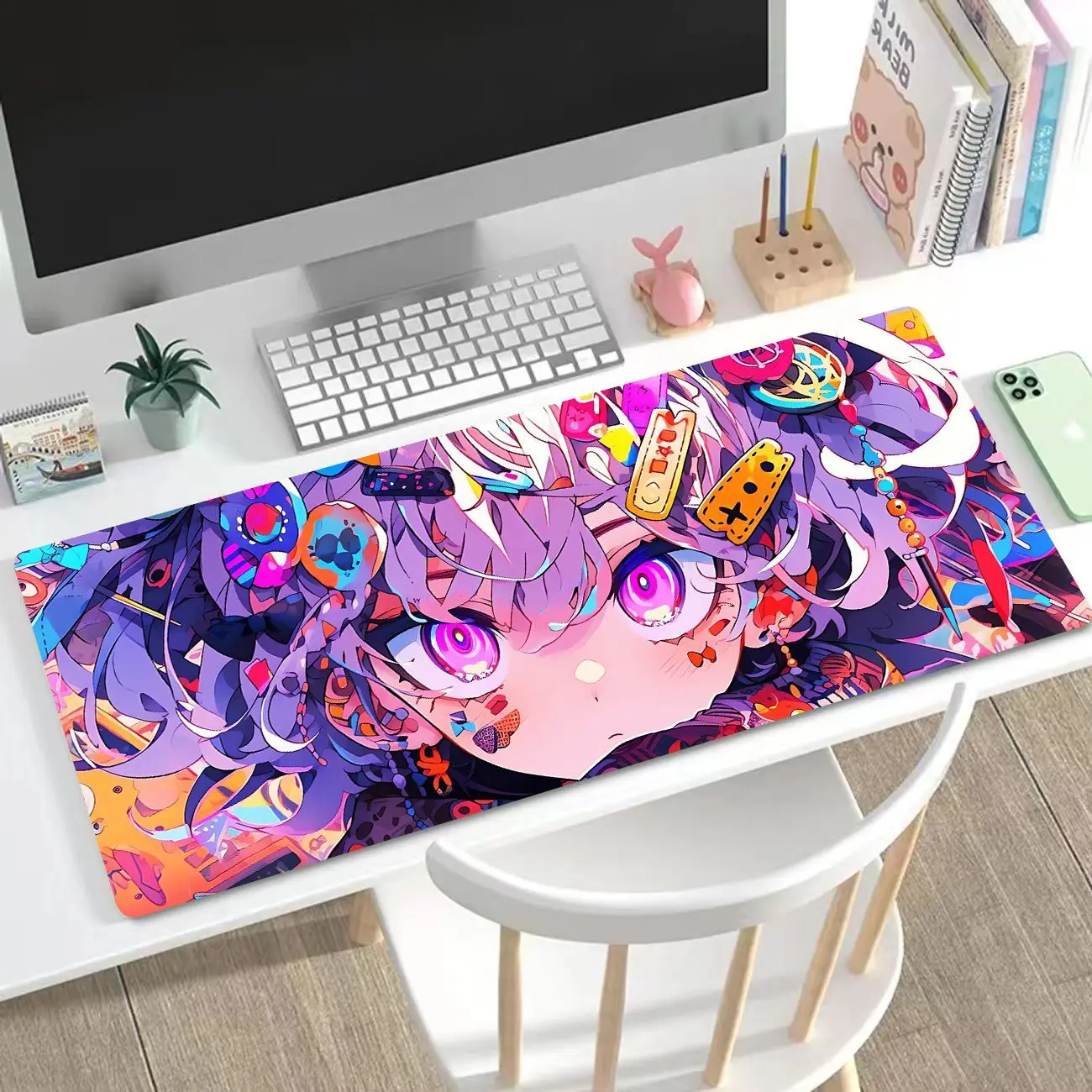 Large Cute Comic Girl Leather Desk Pad Mouse Protector Non-Slip Large Mouse Pad Home &Office Desk Mat PU Leather Laptop Desk Pad