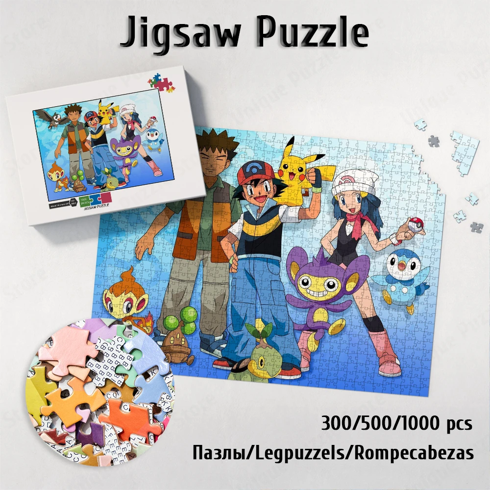 

Pokmon Puzzles Educational Toys Pikachu Board Games Brock Ash Ketchum James Diy Large Puzzle Game Cartoon Elf Toys Hobbies Gift