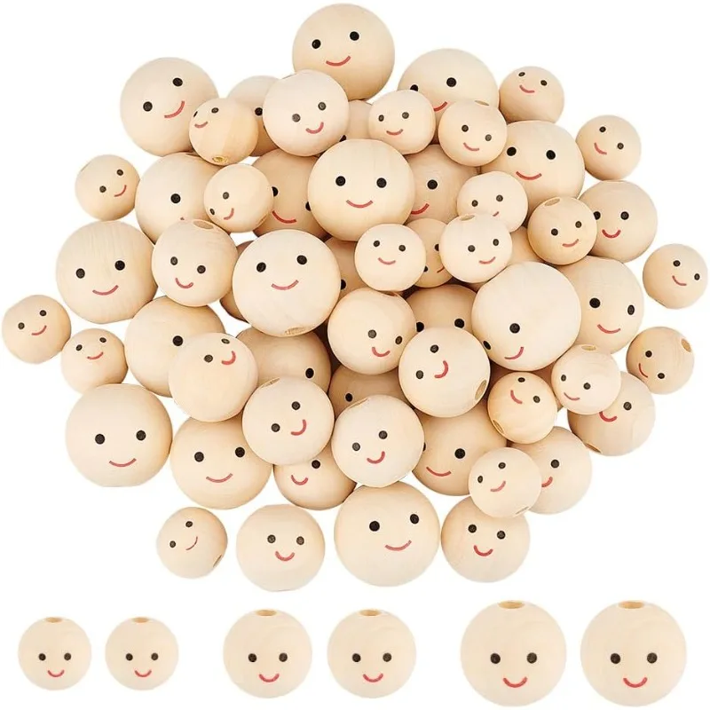 

60 шт., деревянные бусины с улыбкой, 18-29 мм