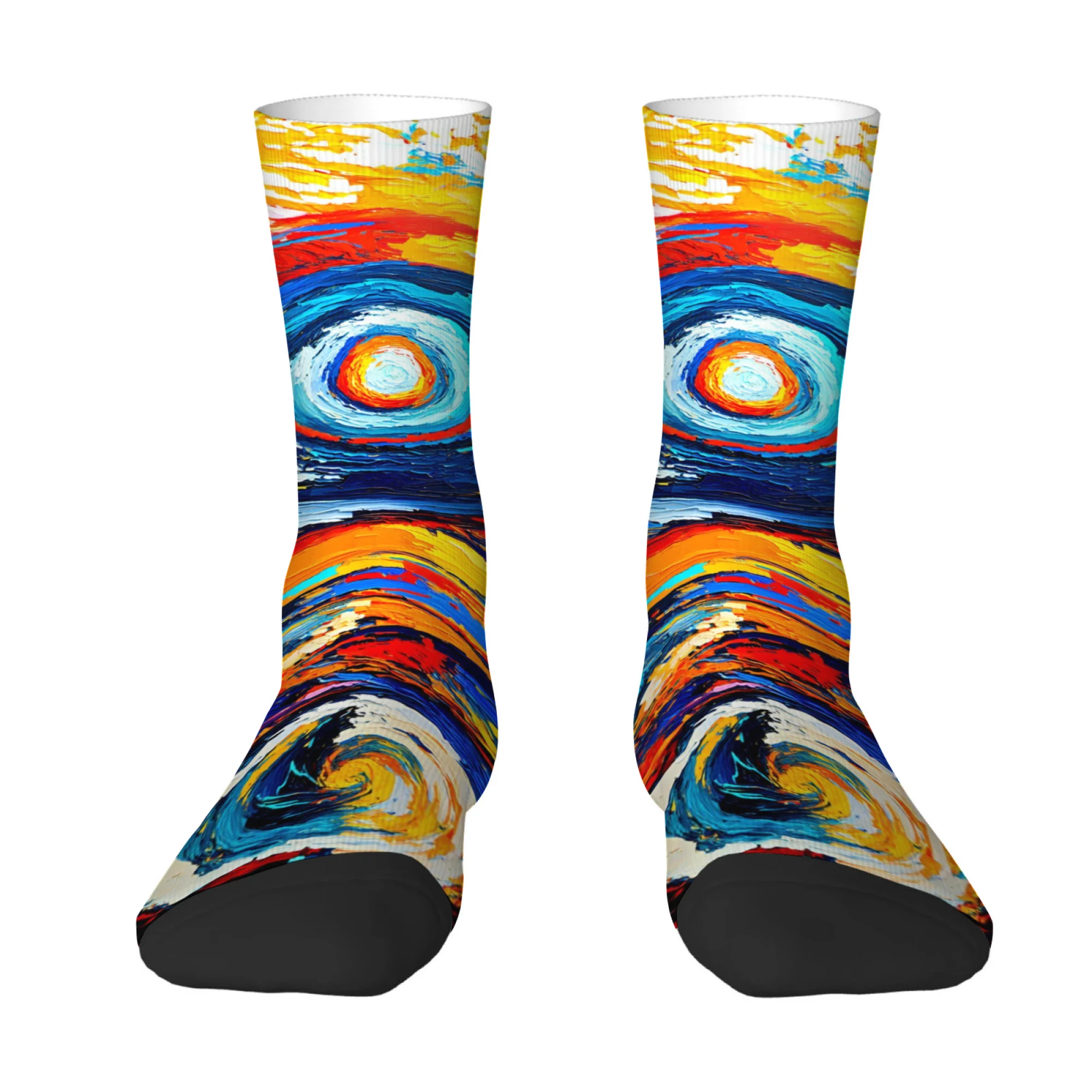 Abstract Colorful Swirling Men's Socks Comfortable Breathable Soft Socks Stylish Street Hip-hop Harajuku Outdoor Sports Socks