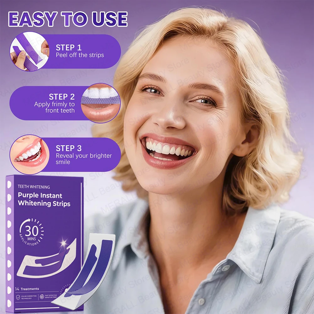 

Purple Teeth Whitening Strip Teeth Clean Strip Teeth White Powder No Sensitive Teeth Bleaching Strip Colour Corrector Instant