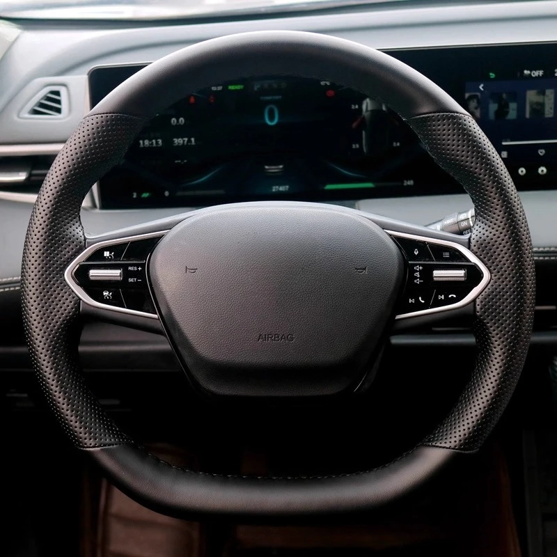 

Сшитый вручную нескользящий дышащий прочный кожаный чехол на руль из наппа для NETA U, модифицированные аксессуары для салона автомобиля