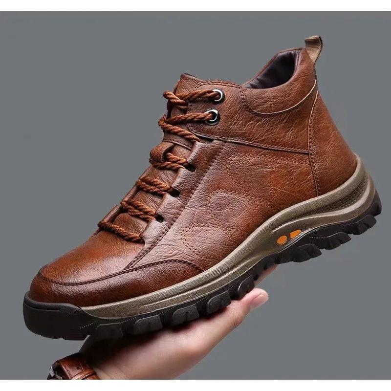 Winter Thickened Warm Sports Shoes Thick Sole Leather Casual Work Shoes Outdoor Hiking Boots