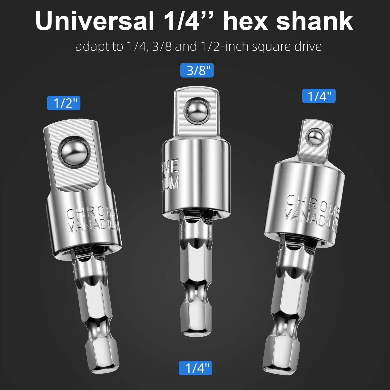 3 Stuks 1/4 "3/8" 1/2 "Elektrische Moersleutel Boor Moer Adapter Draaibare Vierkante Socket Converter Tool Voor Impact Driver Zwart/Zilver