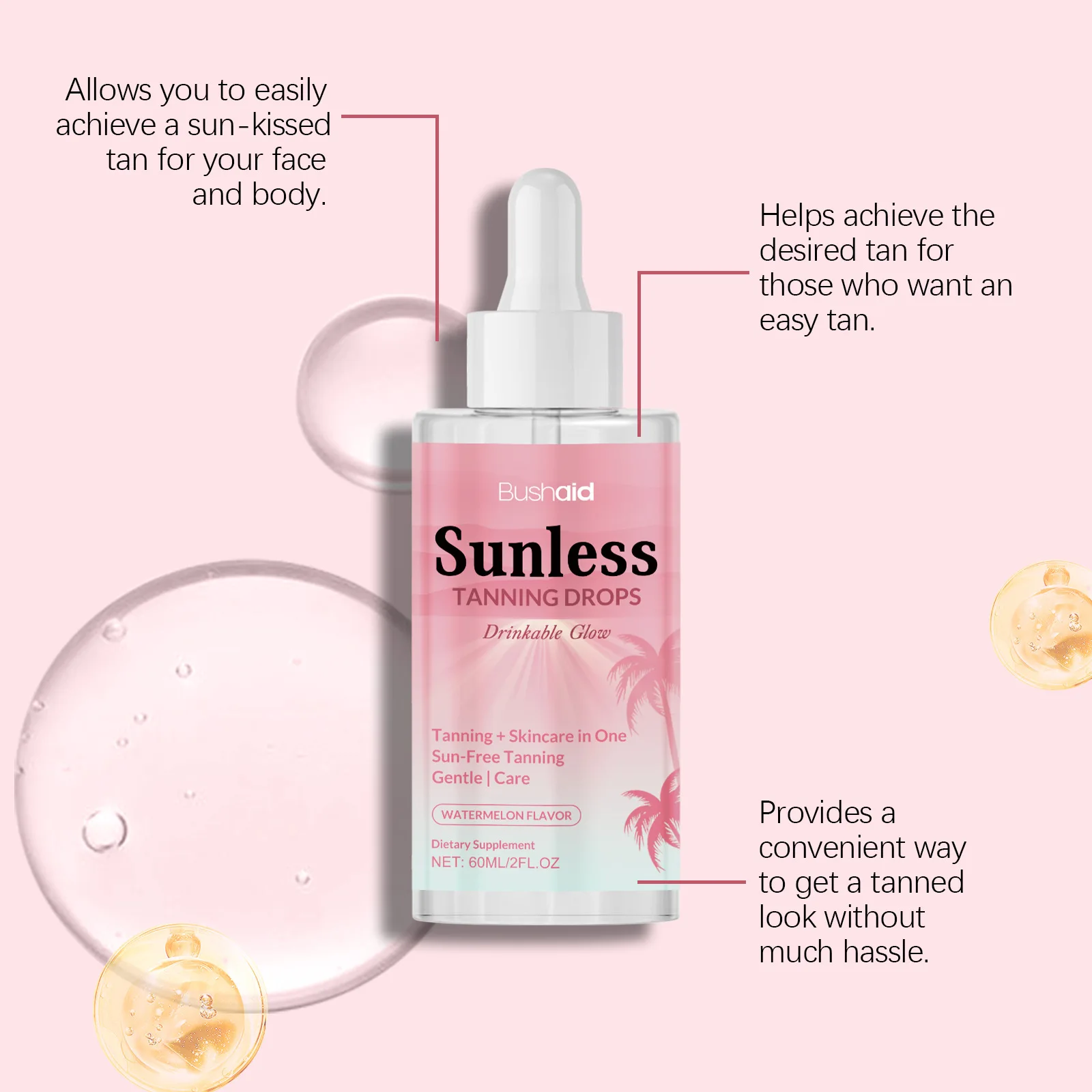 Natural Oral Sunless Tanning Drops To Drink Watermelon Flavor  Glow No Sun Needed Tanning Liquid Drops Skin Health Support