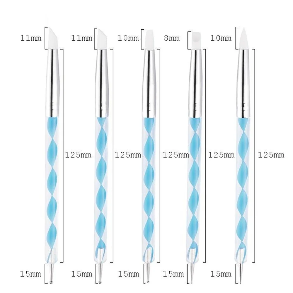مسمار الفن التنقيط اللوحة نصائح مانيكير أدوات فرشاة القلم الفن سيليكون 5 قطعة النحت النقش نحت مجموعة مزدوجة المنتهية