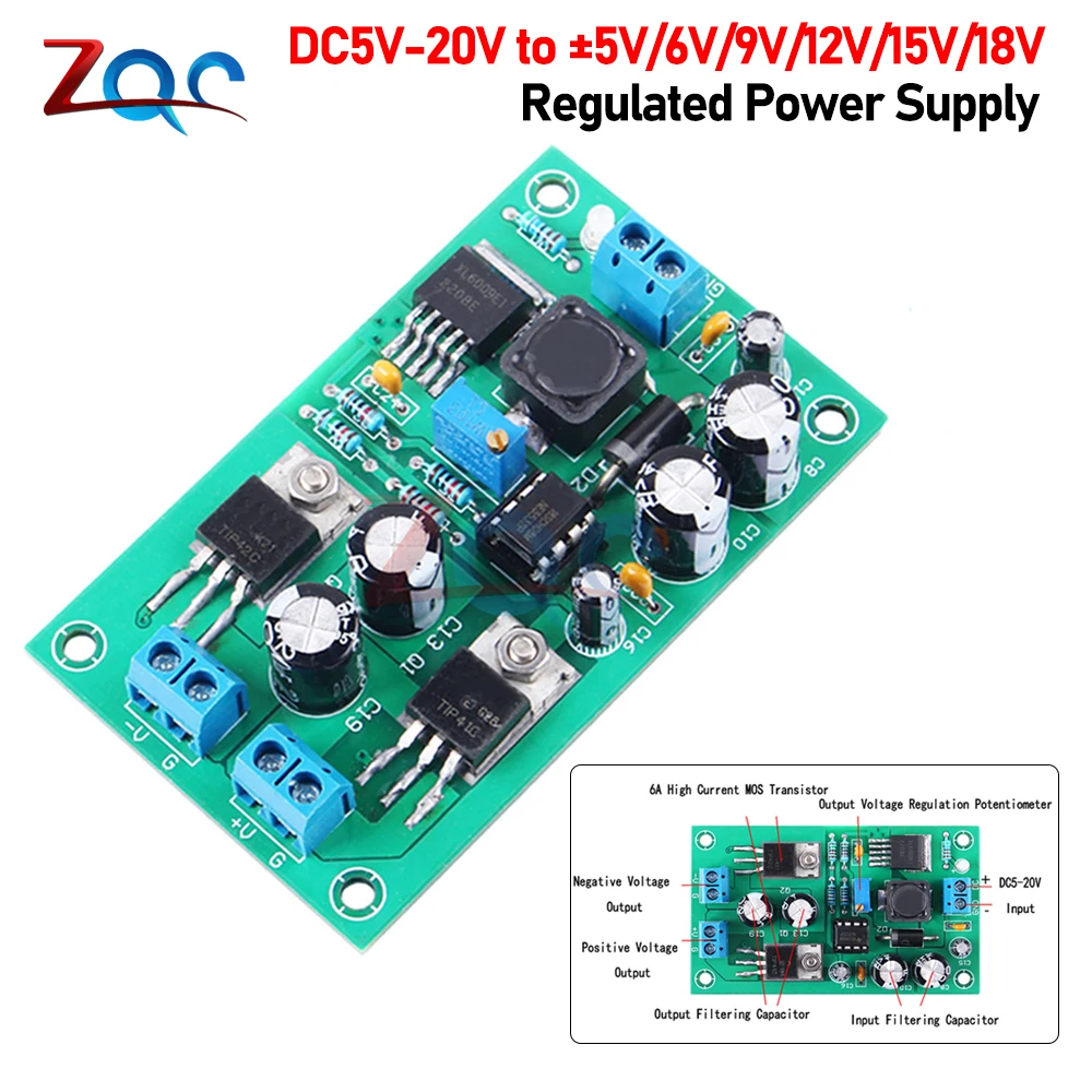 XL6009 6A DC5V-20V To ±5V/6V/9V/12V/15V/18V Adjustable Voltage Regulator Power Module With One To Two Outputs Boost Converter