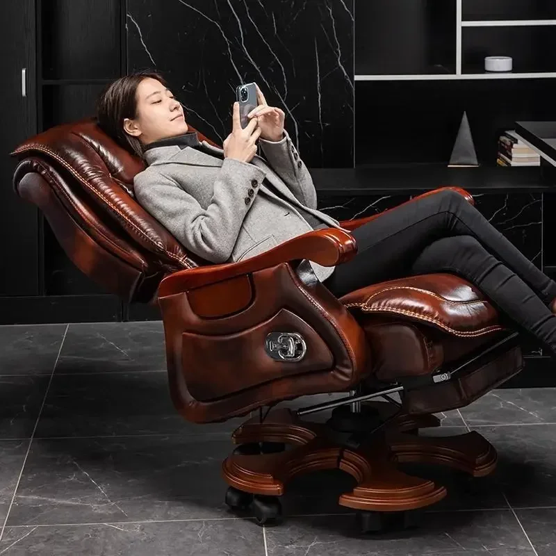I-20 Leather Boss Chair President Business Classroom Chair Office Massage Chair Comfortable Home Nap Sedentary Office