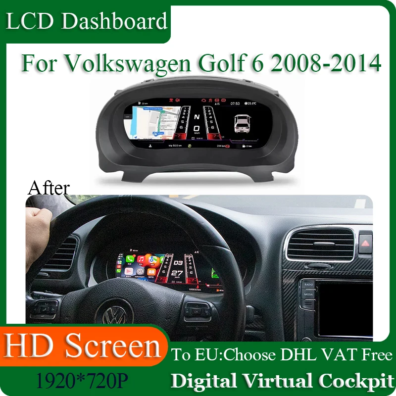 

LCD Digital Dashboard Panel For Volkswagen Golf 6 GTI 6R Virtual Instrument Cluster Cock Speedometer 2008-2014