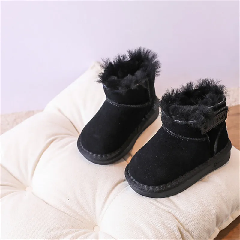 2023 New Winter Baby Boots Genuine leather Warm Plush Little Boys Shoes Non-slip Fashion Toddler Girls Snow Boots