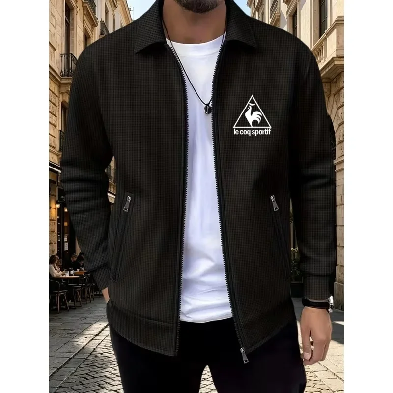 Veste zippée à col montant pour homme Chunqiu, avec imprimé motif de poulet, manteau ajusté de style urbain à manches longues et coupe neutre